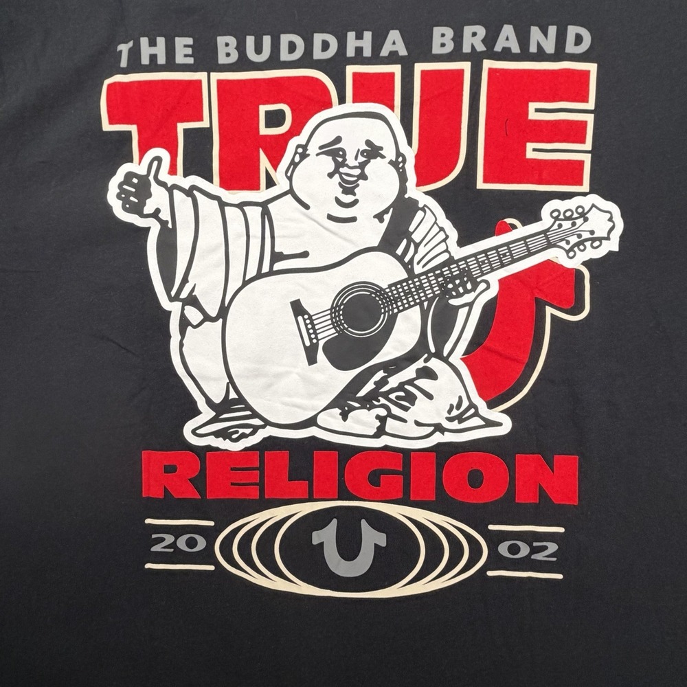 True Religion Men T Shirt 2XL Black Short Sleeve Buddha Logo Retail $62